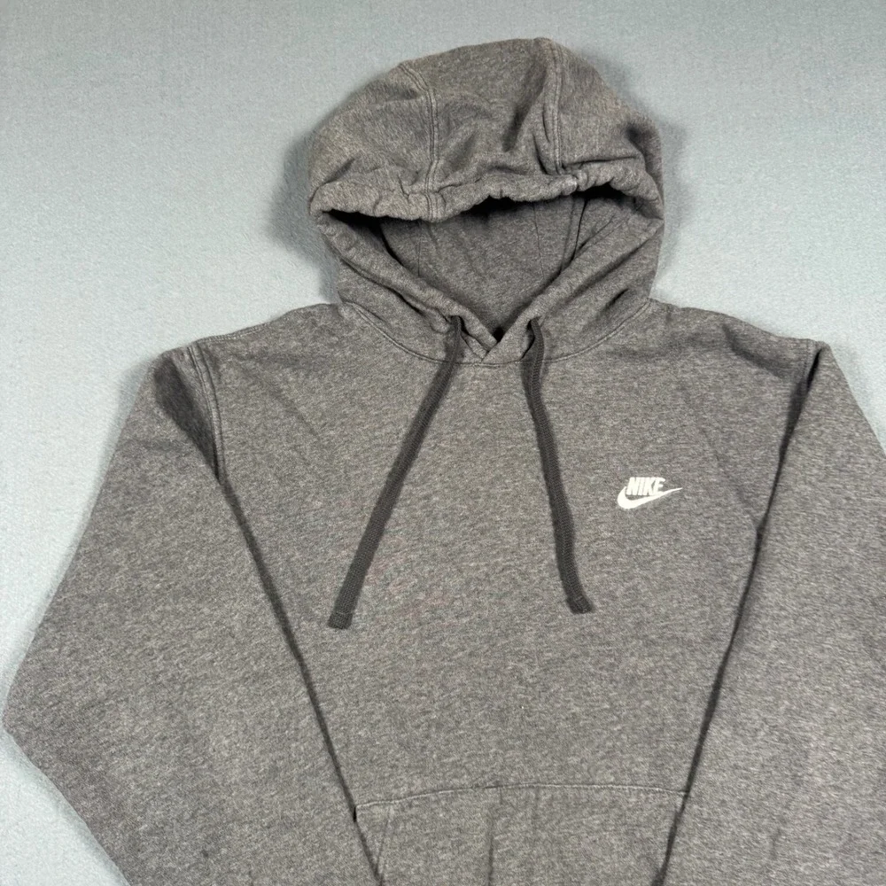 Nike Hoodie Mens Large Gray Fleece Pullover Embroidered Swoosh Logo Sportswear